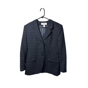 VTG Jones New York Wool Plaid Blazer Women's Size 12‎ 18x29 Windowpane USA Made